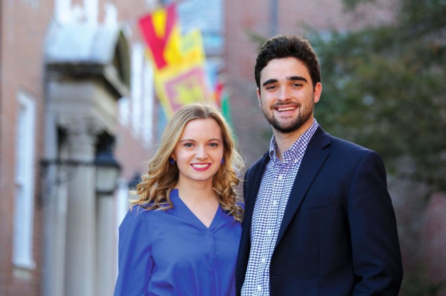 Student Government Association president and vice president. President Ben Childress (right), an economics senior, and vice president Elizabeth Foster (left), an electrical engineering junior, posed for a photo near Bradley Hall at the University of Kentucky in Lexington, Ky. 2017 file photo. Photo by Joshua Qualls | Staff
