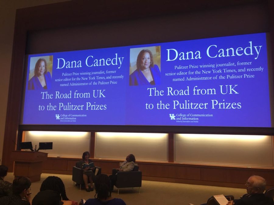 Integrated strategic communications professor Beth Barnes reads aloud from Dana Canedys book A Journal for Jordan during a discussion with Canedy titled The Road from UK to the Pulitzer Prizes on Sept. 27.