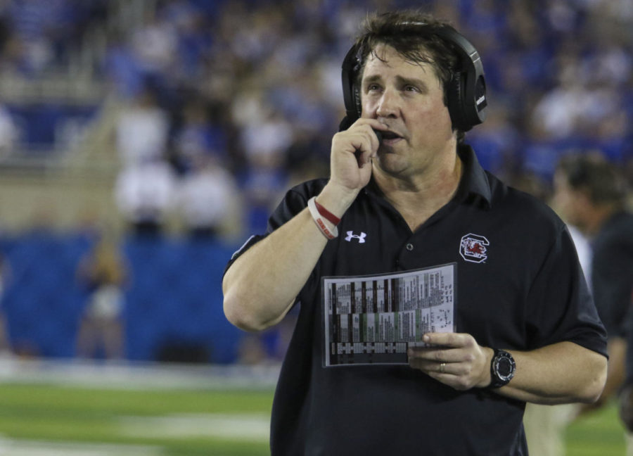 South+Carolina+head+coach+Will+Muschamp+walks+the+sideline+during+the+Wildcats+game+against+the+South+Carolina+Gamecocks+at+Commonwealth+Stadium+on+September+24%2C+2016+in+Lexington%2C+Kentucky.