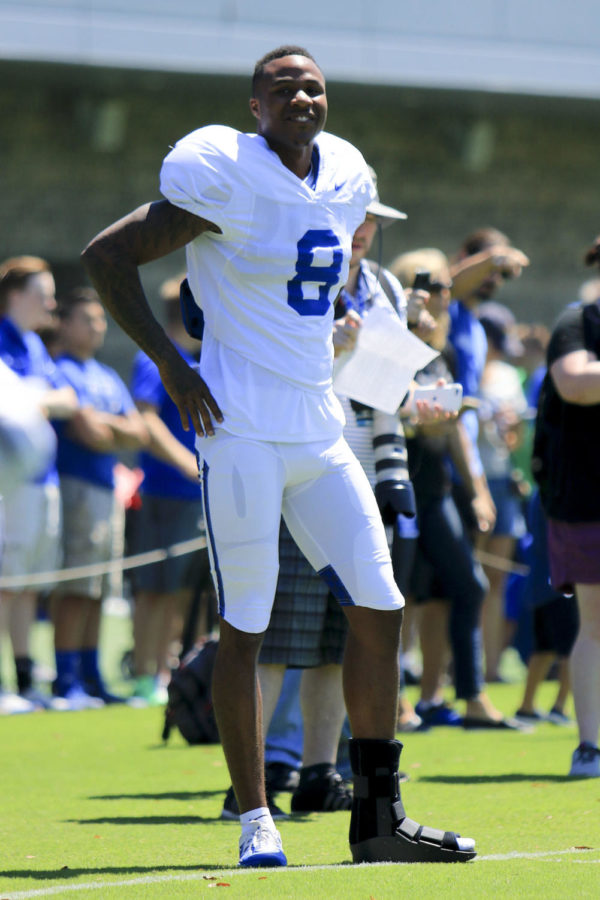 Kentucky Wildcats defensive back Derrick Baity was held out of the open practice  at the Joe Craft Football Training Facility on Saturday, August 5, 2017 in Lexington, KY. Photo by Addison Coffey | Staff