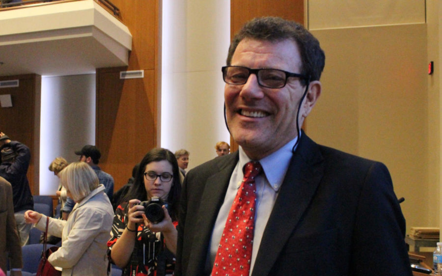 New York Times columnist Nicholas Kristof meets with students and faculty after speaking in the Kincaid Auditorium of Gatton College of Business on Oct. 26, 2017. Kristof has visited over 150 countries and written numerous articles and books about his experiences. Photo by McKenna Horsley | STAFF