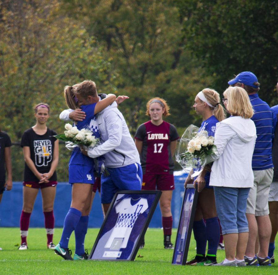 The Cats celebrated their senior night during the game against Loyola-Chicago on Sunday October 15, 2017 in Lexington, Kentucky. Kentucky was defeated 5 to 2. Photo by Olivia Beach | Staff