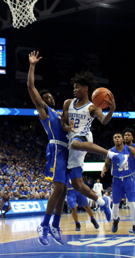 Freshman guard Shai Gilgeous-Alexander goes in for a layup during the Kentucky Cares Classic charity game against Morehead State at Monday, October 30, 2017 in Lexington, Ky. Kentucky won 92 to 67. Photo by Kaitlyn Gumm| Staff