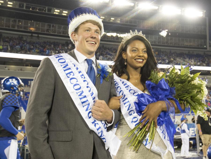 Wes+Taylor+and+Jada+Linton+were+crowned+homecoming+King+and+Queen+during+the+game+against+at+Missouri+Kroger+Field+in+Lexington%2C+Ky.+on+Saturday%2C+October+7%2C+2017.+Photo+by+Josh+Mott+%7C+Staff.