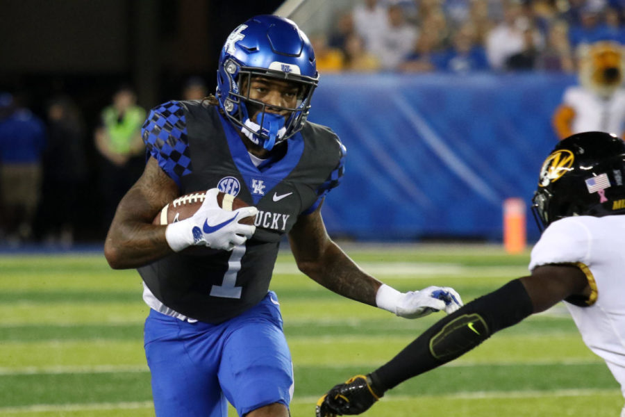 Kentucky wide receiver Lynn Bowden Jr. runs the ball down the field during the game against Missouri Saturday, October 7, 2017 in Lexington, Ky. Kentucky won the game 40-34.