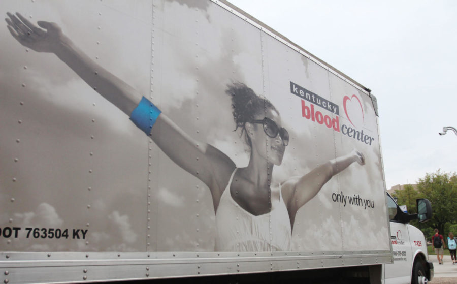 Kentucky Blood Center truck from a blood drive that was held in an art exhibition room of the Singletary Center for the Arts at University of Kentucky in Lexington, Ky. on Monday, August 28, 2017. Photo by Josh Mott | Staff.