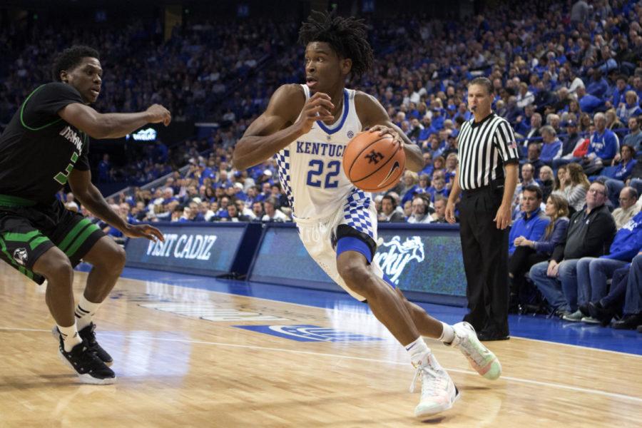 Freshman+guard+Shai+Gilgeous-Alexander+drives+the+ball+down+the+baseline+during+the+game+against+Utah+Valley+on+Friday%2C+November+10%2C+2017+in+Lexington%2C+Ky.+Kentucky+won+the+game+73-63.
