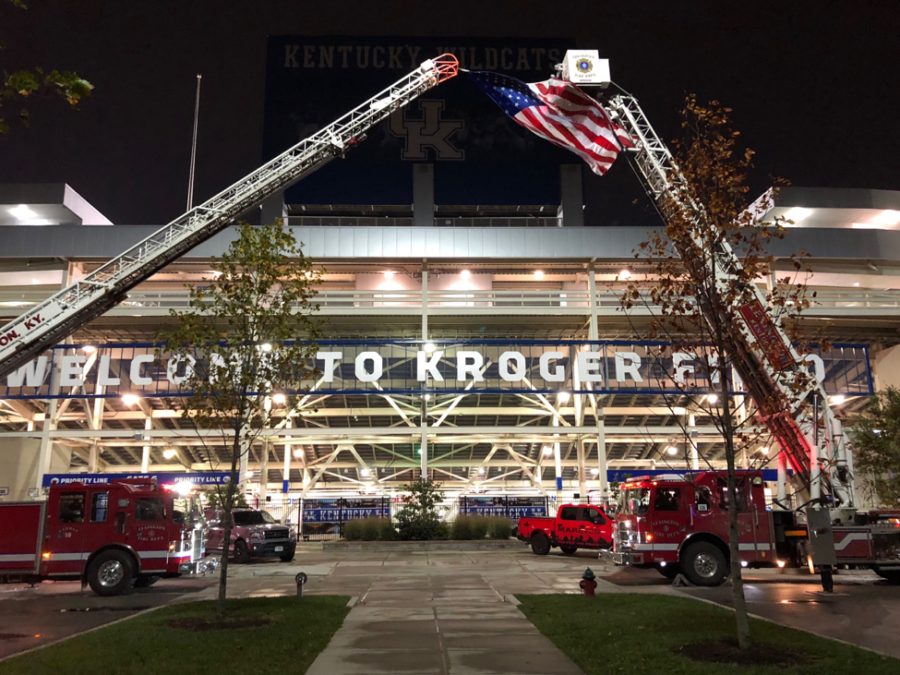 The Lexington Fire Department displayed the American flag during Operation Wildcat on Nov. 7, 2017.