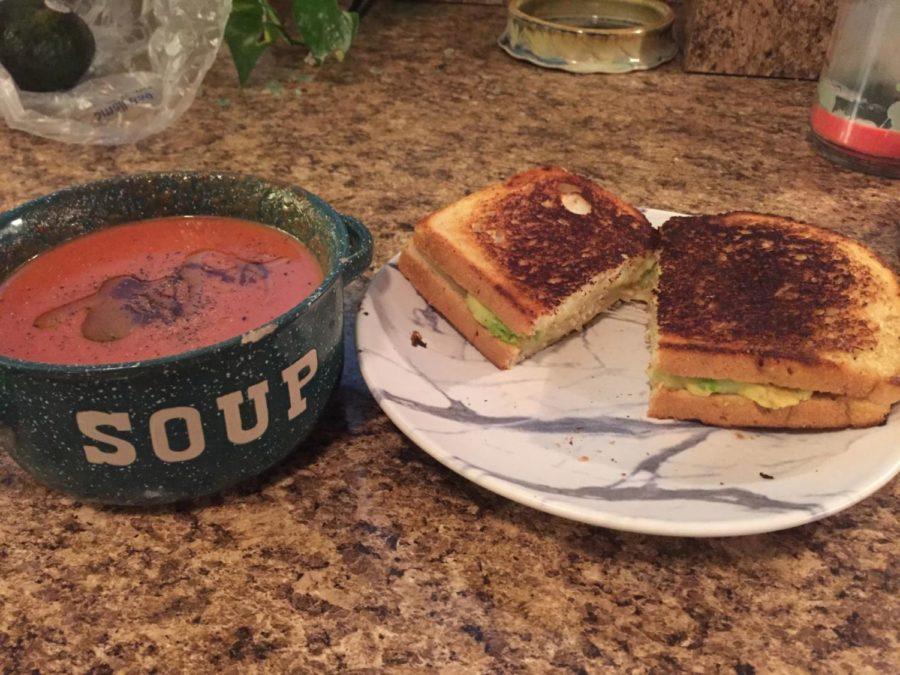 Warm up with a twist on a cold day favorite-- tomato soup and grilled cheese. 