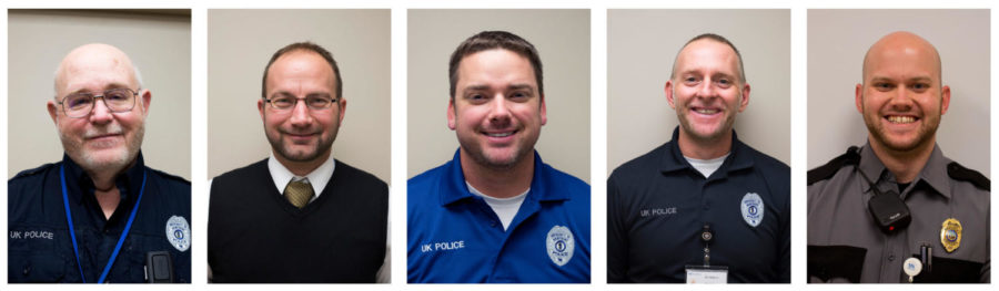 The+UKPD+is+participating+in+No-Shave+November+to+raise+money+for+the+UK+Markey+Cancer+Center.+Five+of+the+52+participants+are%2C+from+left+to+right%2C+Captain+Kevin+Franklin%2C+Major+Nathan+Brown%2C+Lieutenant+Robert+Tuner%2C+Captain+Bill+Webb%2C+and+Security+Officer+Brody+Schmeing.+Photo+by+Arden+Barnes+%7C+Staff