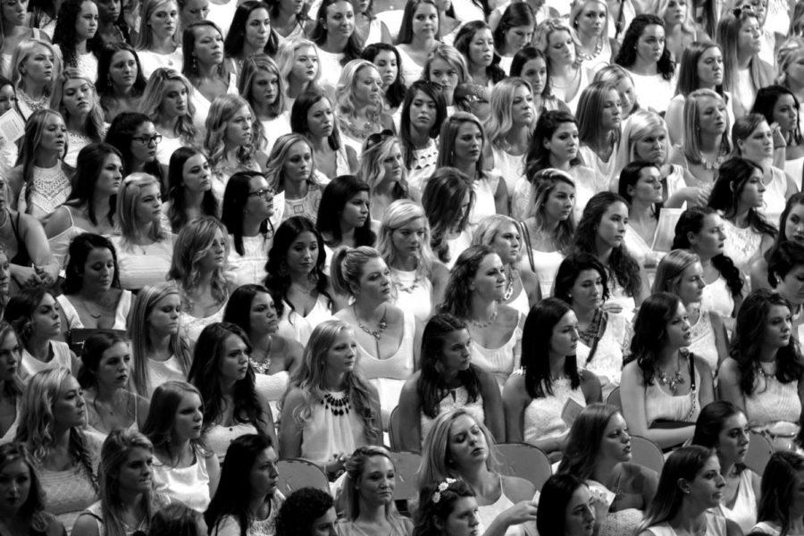 New sorority members await their bids during sorority bid day in Lexington, Ky. on Friday, August 21, 2015. Photo by Adam Pennavaria | Staff File Photo