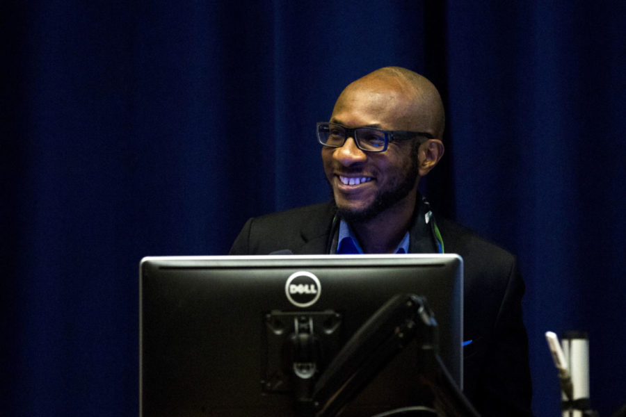 New York Times photography critic Tegu Cole spoke to students, faculty and staff as part of the Robert C. May lecture series in Kincaid Auditorium on Friday, December 1, 2017 in Lexington, Kentucky. Photo by Arden Barnes | Staff