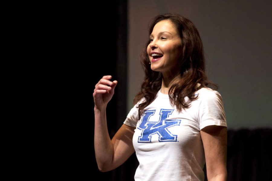 UK alumna Ashley Judd spoke to students, faculty and staff for the 14th annual Irma Sarett Rosenstein lecture at the Singletary Center on Friday, December 1, 2017 in Lexington, Kentucky. Photo by Arden Barnes | Staff