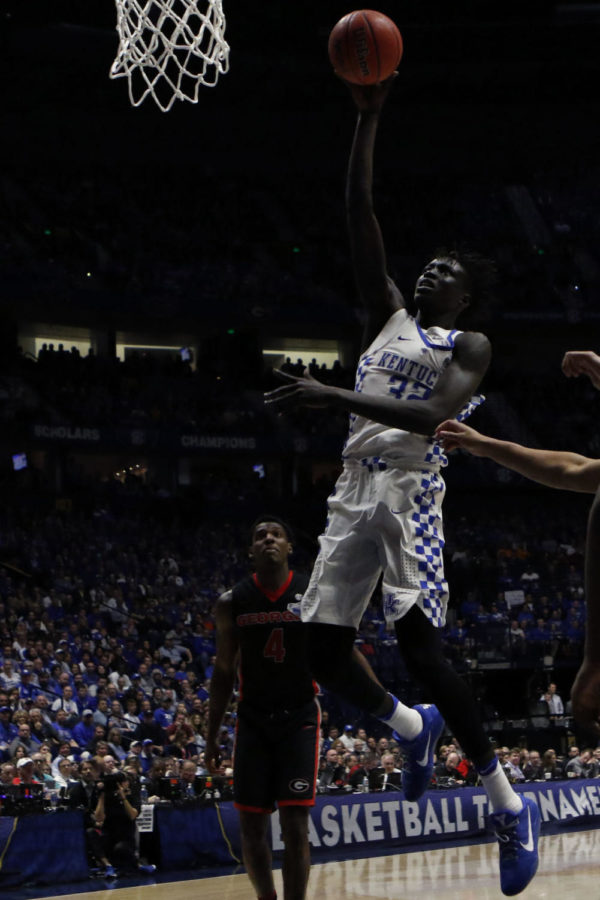 Freshman forward Wenyen Gabriel shoots a layup during the quarterfinal game of the SEC Tournament against the Georgia Bulldogs on Friday, March 10, 2017 in Nashville, Ky. Kentucky won the game 71-60.