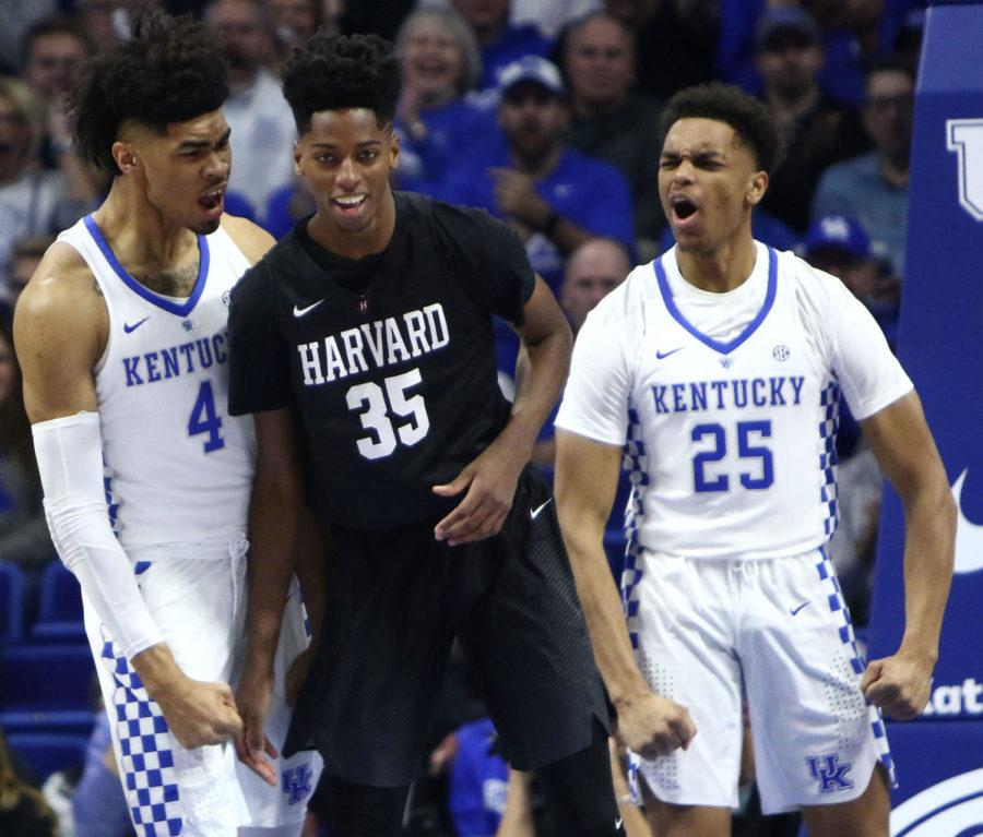 Nick+Richards+%234+of+the+Kentucky+Wildcats+celebrates+his+dunk+before+he+receives+a+technical+foul+during+the+game+against+Harvard+Saturday%2C+December+2%2C+2017+in+Lexington%2C+Ky.+Kentucky+defeated+Harvard+79-70.+Photo+by+Carter+Gossett+%7C+Staff