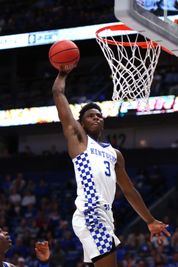 Kentucky freshman guard Hamidou Diallo attempts and misses a dunk during the CBS Sports Classic game against UCLA on Saturday, December 23, 2017 in New Orleans, Louisiana. Photo by Rick Childress | Staff