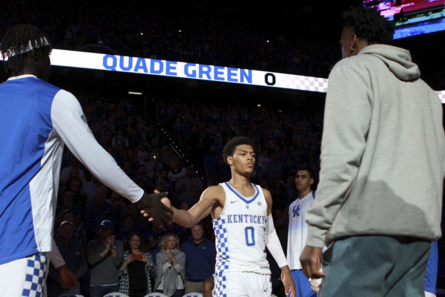 Quade+Green+%230+of+the+Kentucky+Wildcats+walks+out+before+the+game+against+Harvard+Saturday%2C+December+2%2C+2017+in+Lexington%2C+Ky.+Kentucky+defeated+Harvard+79-70.+Photo+by+Carter+Gossett+%7C+Staff