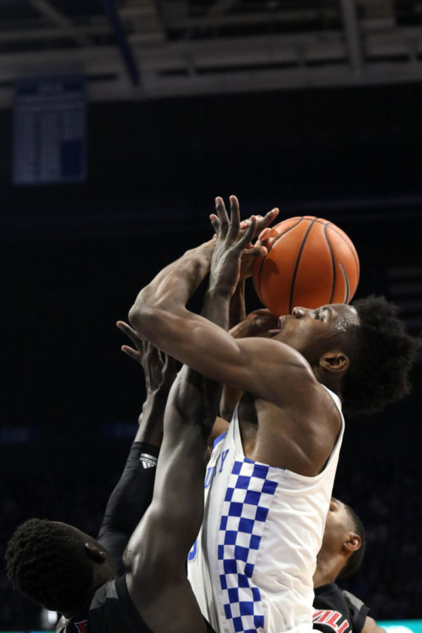 Freshman+guard+Hamidou+Diallo+is+fouled+during+the+game+against+Louisville+on+Friday%2C+December+29%2C+2017+in+Lexington%2C+Ky.+Kentucky+won+the+game+90-61.+Photo+by+Hunter+Mitchell.