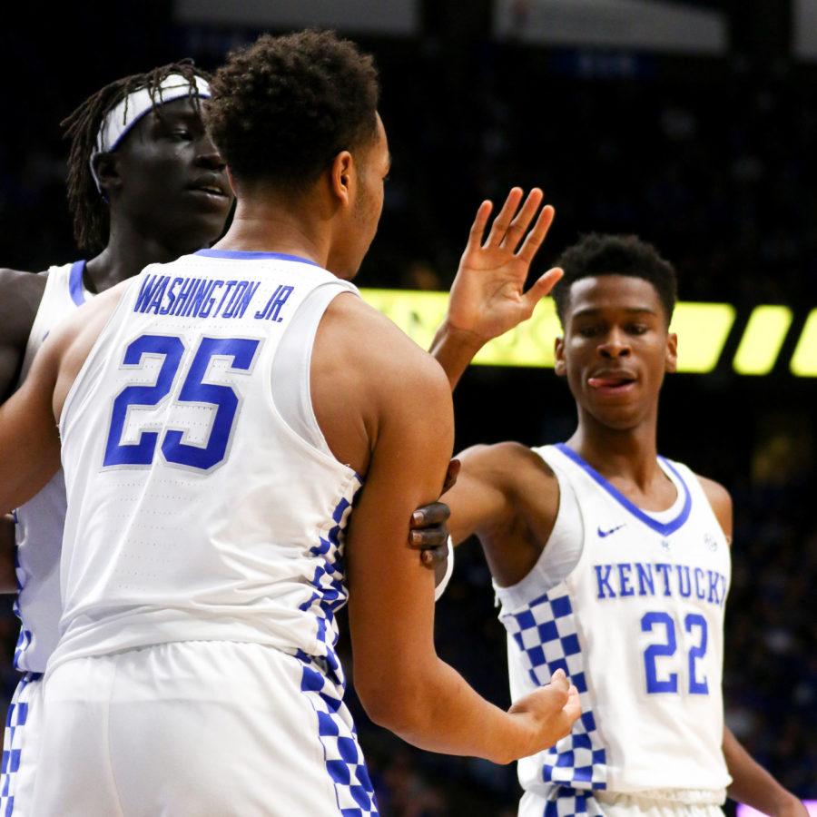 Kentucky+freshman+guard+Shai+Gilgeous-Alexander+congratulates+freshman+forward+PJ+Washington+after+a+basket+during+the+game+against+Mississippi+State+on+Tuesday%2C+January+23%2C+2018+in+Lexington%2C+Ky.+Kentucky+won+78-65.+Photo+by+Arden+Barnes+%7C+Staff