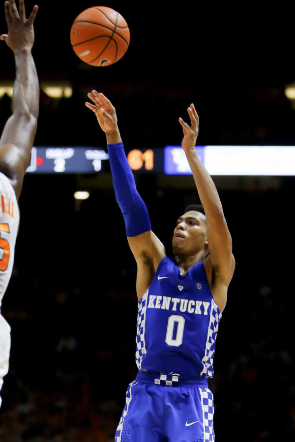 Kentucky Wildcats guard Quade Green shoots a jump shot during the second half of the game against the Tennessee Volunteers at Thompson-Boling Arena on Sunday, January 7, 2017 in Knoxville, TN. Photo by Addison Coffey | Staff.