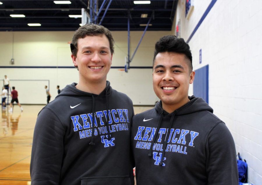 Members of the UK mens club volleyball team pose during the Snowman Smash Tournament at the Seaton Center gym on Jan. 21, 2017. Photo by Sierra McLean.
