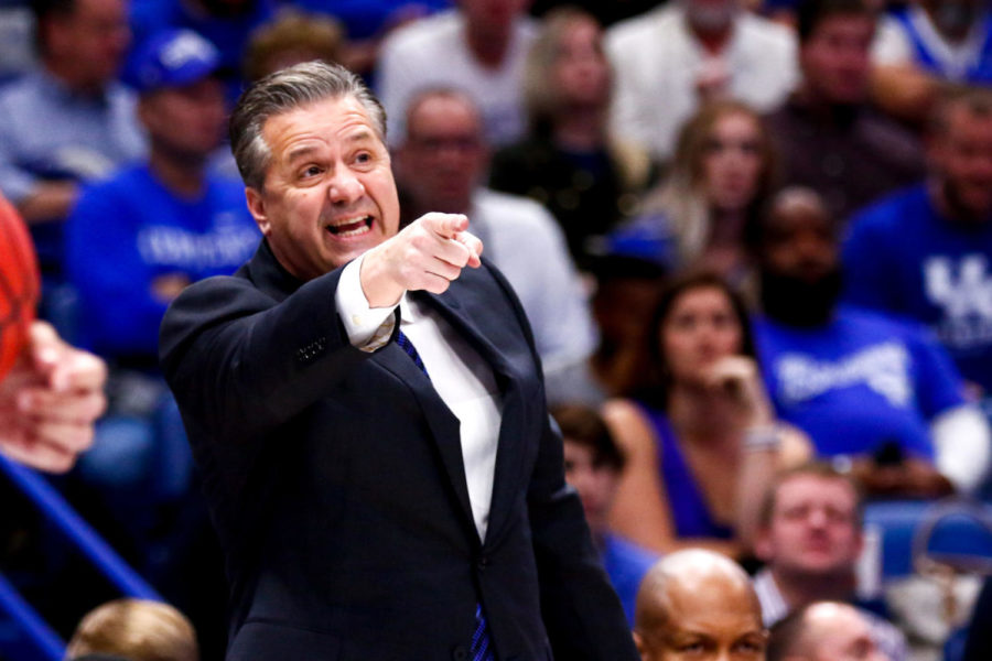 Kentucky head coach John Calipari instructs the team from the sidelines during the CBS Sports Classic game against UCLA on Saturday, December 23, 2017 in New Orleans, Louisiana. Kentucky was defeated 83-75. Photo by Arden Barnes | Staff