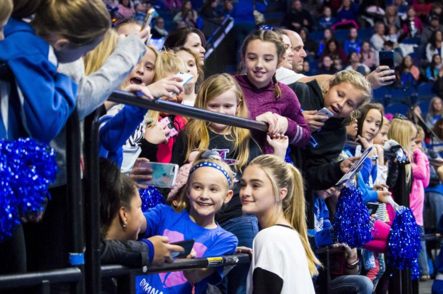 Actress and star of Nickelodeon show Nicky, Ricky, Dicky & Dawn, Lizzy Greene, meets with fans during Excite Night, a competition against Southeast Missouri State, George Washington and Ball State on Friday, January 5, 2017 in Lexington, Kentucky. Kentucky won first place with a score of 196.075. Photo by Olivia Beach | Staff
