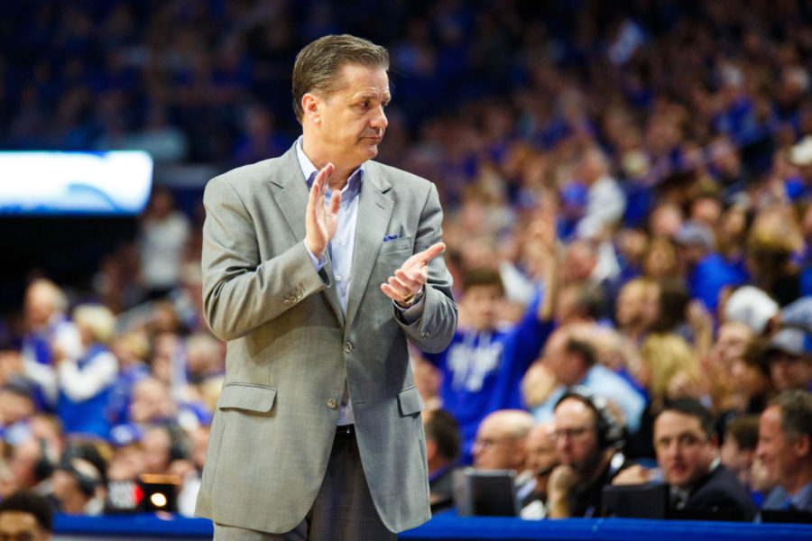 Kentucky+head+coach+John+Calipari+is+happy+with+what+hes+seeing+on+the+court+during+the+game+against+Missouri+on+Saturday%2C+February+24%2C+2018+in+Lexington%2C+Ky.+The+Wildcats+won+with+a+final+score+of+88-66.+Photo+by+Jordan+Prather+%7C+Staff