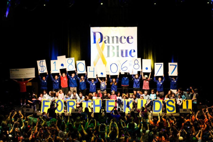 University of Kentucky students participate in the 13th DanceBlue on Sunday, February 18, 2018 at Memorial Coliseum in Lexington, Ky. DanceBlue participants raised $1,804,068.77 for pediatric cancer research. Photo by Arden Barnes | Staff