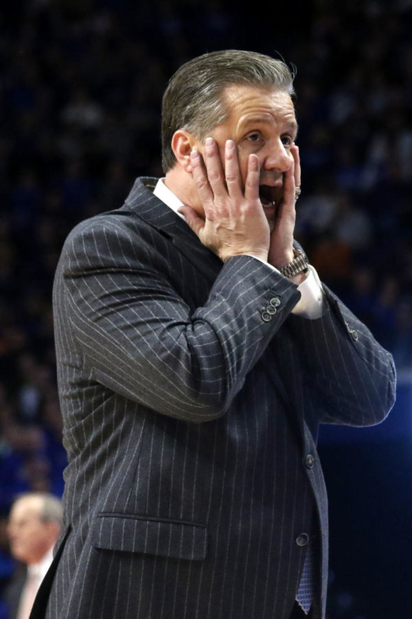 UK head coach John Calipari shakes his head in disbelief during the game against Tennessee on Tuesday, February 6, 2018 in Lexington, Ky. Tennessee defeated Kentucky 61-59. Photo by Hunter Mitchell.