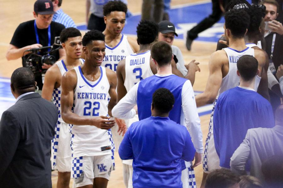 Kentucky+freshman+guard+Shai+Gilgeous-Alexander+reacts+after+the+win+against+Alabama+on+Saturday%2C+February+17%2C+2018+in+Lexington%2C+Ky.+UK+lost+four+straight+games+prior+to+Alabama.+Kentucky+won+71-81.+Photo+by+Arden+Barnes+%7C+Staff