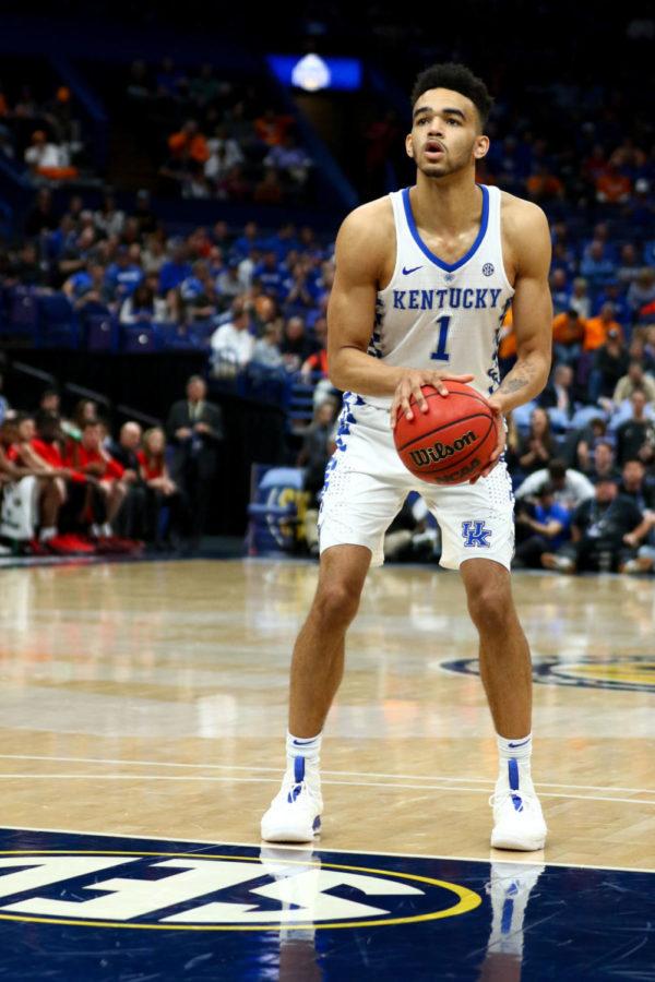 Kentucky+sophomore+forward+Sacha+Killeya-Jones+shoots+a+free+throw+during+the+game+against+Georgia+in+the+SEC+tournament+quarterfinals+on+Friday%2C+March+9%2C+2018%2C+in+St.+Louis%2C+Missouri.+Kentucky+won+62-49.+Photo+by+Arden+Barnes+%7C+Staff
