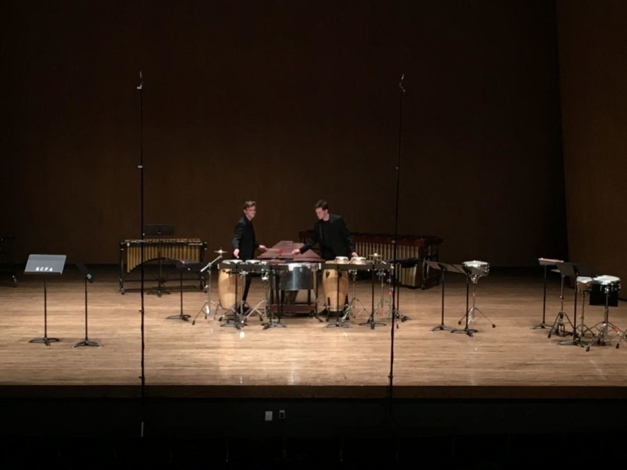 UK students Matt Noll and Brian Keith playing As One during UK Percussion Studio Recital on March 8, 2018 in the Singletary Center for the Arts. 