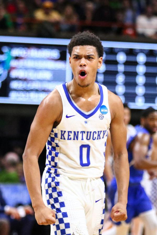 Kentucky+freshman+guard+Quade+Green+celebrates+after+a+basket+during+the+game+against+Buffalo+in+the+second+round+of+the+NCAA+tournament+on+Saturday%2C+March+17%2C+2018%2C+in+Boise%2C+Idaho.+Kentucky+defeated+Buffalo+95-75.+Photo+by+Arden+Barnes+%7C+Staff