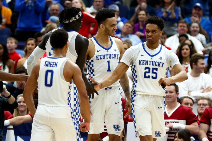Kentucky+freshman+forward+PJ+Washington+celebrates+after+a+dunk+during+the+game+against+Alabama+in+the+SEC+tournament+semifinals+on+Saturday%2C+March+10%2C+2018%2C+in+St.+Louis%2C+Missouri.+Kentucky+defeated+Alabama+86-63.+Photo+by+Arden+Barnes+%7C+Staff