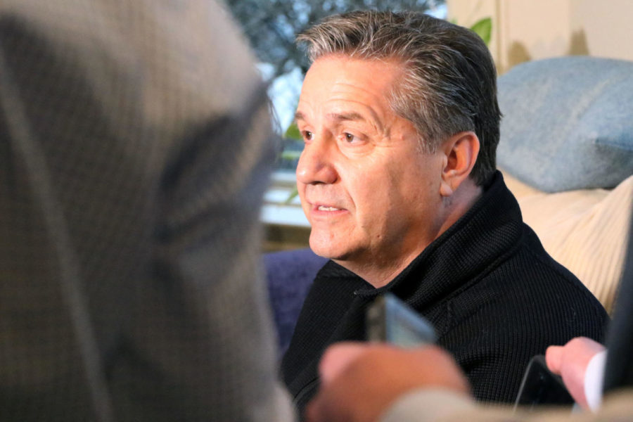 UK head coach John Calipari speaks to the media about Kentuckys draw in the tournament during the Selection Show on Sunday, March 11, 2018 in Lexington, Ky. Kentucky will play Davidson in the First Round of the NCAA Tournament on Thursday in Boise, Idaho. Photo by Hunter Mitchell.