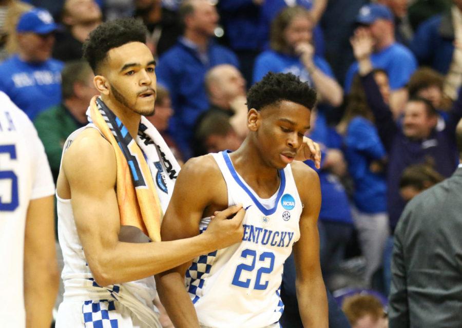 Kentucky+sophomore+forward+Sacha+Killeya-Jones+comforts+freshman+guard+Shai+Gilgeous-Alexander+after+missing+the+final+shot+during+the+game+against+Kansas+State+in+the+NCAA+Sweet+16+on+Friday%2C+March+23%2C+2018%2C+in+Atlanta%2C+Georgia.+Kentucky+was+defeated+61-58.+Photo+by+Arden+Barnes+%7C+Staff