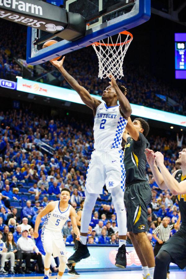 Kentucky freshman forward Jared Vanderbilt puts up a lay up in the game against Missouri on Saturday, February 24, 2018 in Lexington, Ky. The Wildcats won with a final score of 88-66. Photo by Jordan Prather | Staff