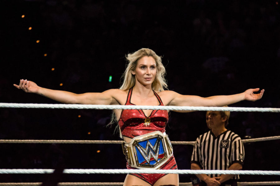 WWE Superstar Charolette Flair basks in the cheers from the crowd on Sunday, April 1, 2018 in Lexington, Ky. Photo by Edward Justice | Staff