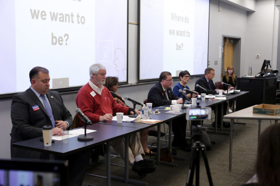 Lexington Mayoral candidates participated in the What's Next Lexington Mayoral candidate forum hosted by JOU 101 and sponsored by SGA on the University of Kentucky campus on Wednesday, April 25, 2018 in Lexington, Kentucky. Photo by Arden Barnes | Staff