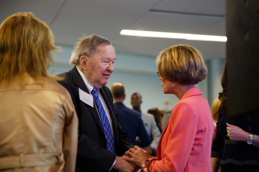 Bill Gatton chats with those in attendance at his celebration in the new Student Center on Monday, April 30, 2018 in Lexington, Ky. Photo by Jordan Prather | Staff