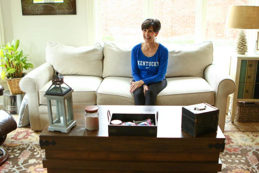 Ellen+Calipari+sits+in+her+sunroom+and+talks+about+the+coffee+table+she+built+herself.+She+said+that+the+table+opens%2C+resembling+a+coffin--+large+enough+to+fit+her+husband+John+Calipari%2C+she+joked.%C2%A0