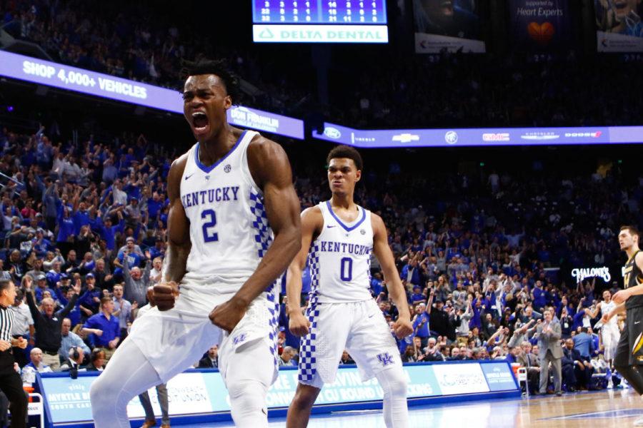 Kentucky+freshman+forward+Jarred+Vanderbilt+and+freshman+guard+Quade+Green+celebrate+after+a+basket+during+the+game+against+Missouri+at+Rupp+Arena+on+Saturday%2C+February+24%2C+2018+in+Lexington%2C+Ky.+Kentucky+won+88-66.+Photo+by+Arden+Barnes+%7C+Staff