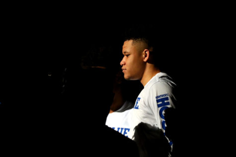 Kentucky freshman forward Kevin Knox shakes hands with his teammates prior to the game against Kansas State in the NCAA Sweet 16 on Friday, March 23, 2018, in Atlanta, Georgia. Kentucky was defeated 61-58. Photo by Arden Barnes | Staff