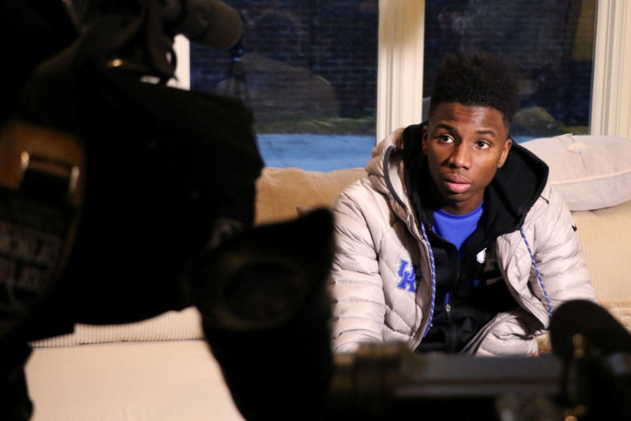 Freshman guard Hamidou Diallo speaks with the media during the Selection Show on Sunday, March 11, 2018 in Lexington, Ky. Kentucky will play Davidson in the First Round of the NCAA Tournament on Thursday in Boise, Idaho. Photo by Hunter Mitchell.