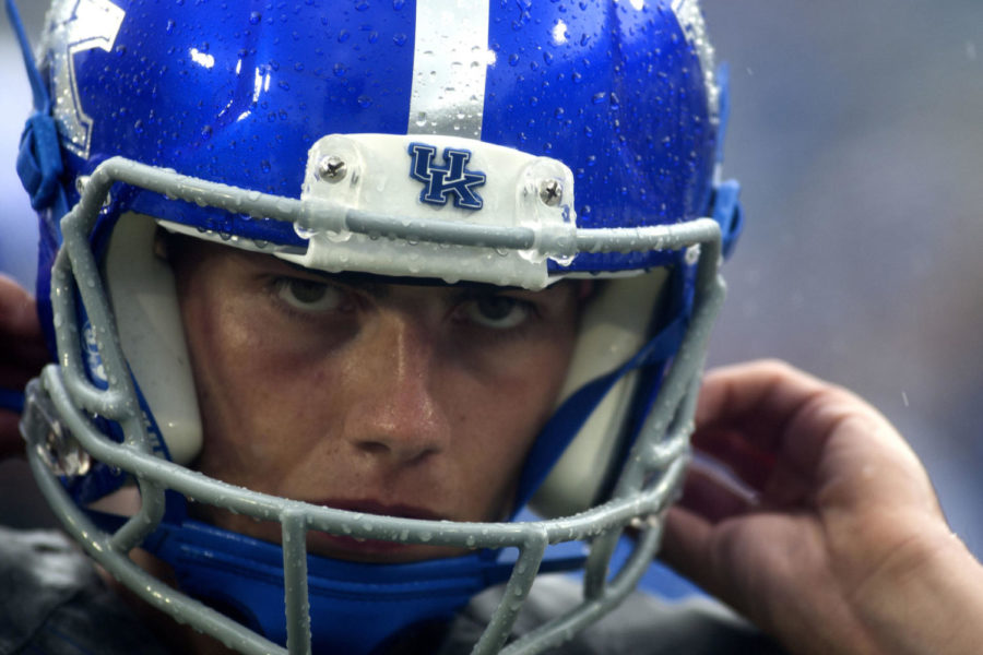 Kentucky Wildcats kicker Landon Foster prepares to take the field during the second half against the Ohio Bobcats at Commonwealth Stadium on Saturday, September 6, 2014 in Lexington, Ky. Kentucky defeated Ohio 20-3. Photo by Michael Reaves | Staff