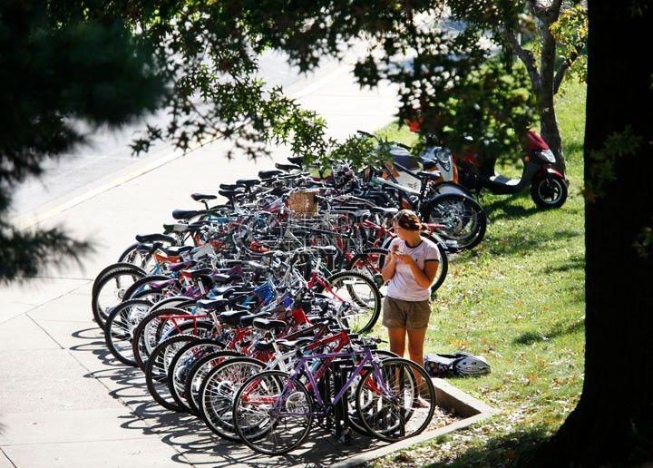 Bikes parked near Whitehall Classroom Building in 2009. Staff File Photo
