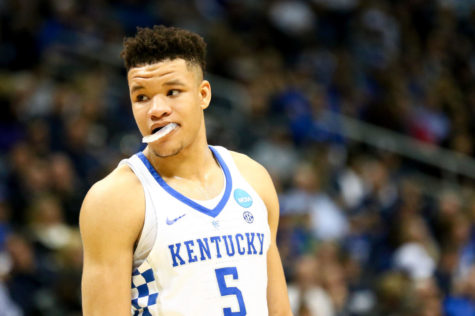 Kentucky freshman forward Kevin Knox watches a free throw during the game against Kansas State in the NCAA Sweet 16 on Friday, March 23, 2018, in Atlanta, Georgia. Kentucky was defeated 61-58. Photo by Arden Barnes | Staff