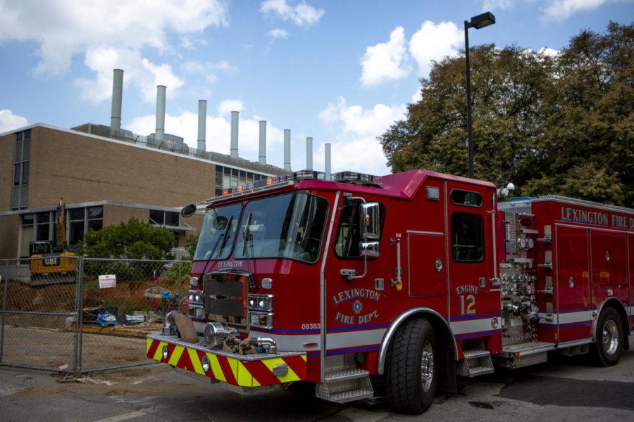 Students, faculty and staff had to evacuate the Chemistry-Physics Building after a fire alarm in the basement went off on Monday, August 27, 2018 in Lexington, Kentucky. Photo by Arden Barnes | Staff