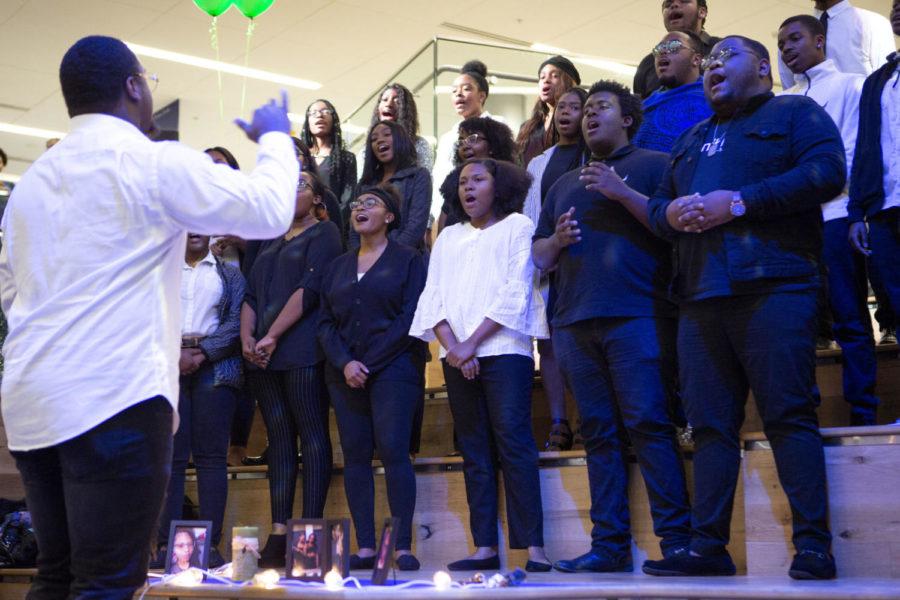 The UK Black Voices Gospel Choir sings in the Gatton Student Center on Thursday, Sept. 27, 2018, in Lexington, Kentucky. Photo by Arden Barnes | Staff file photo